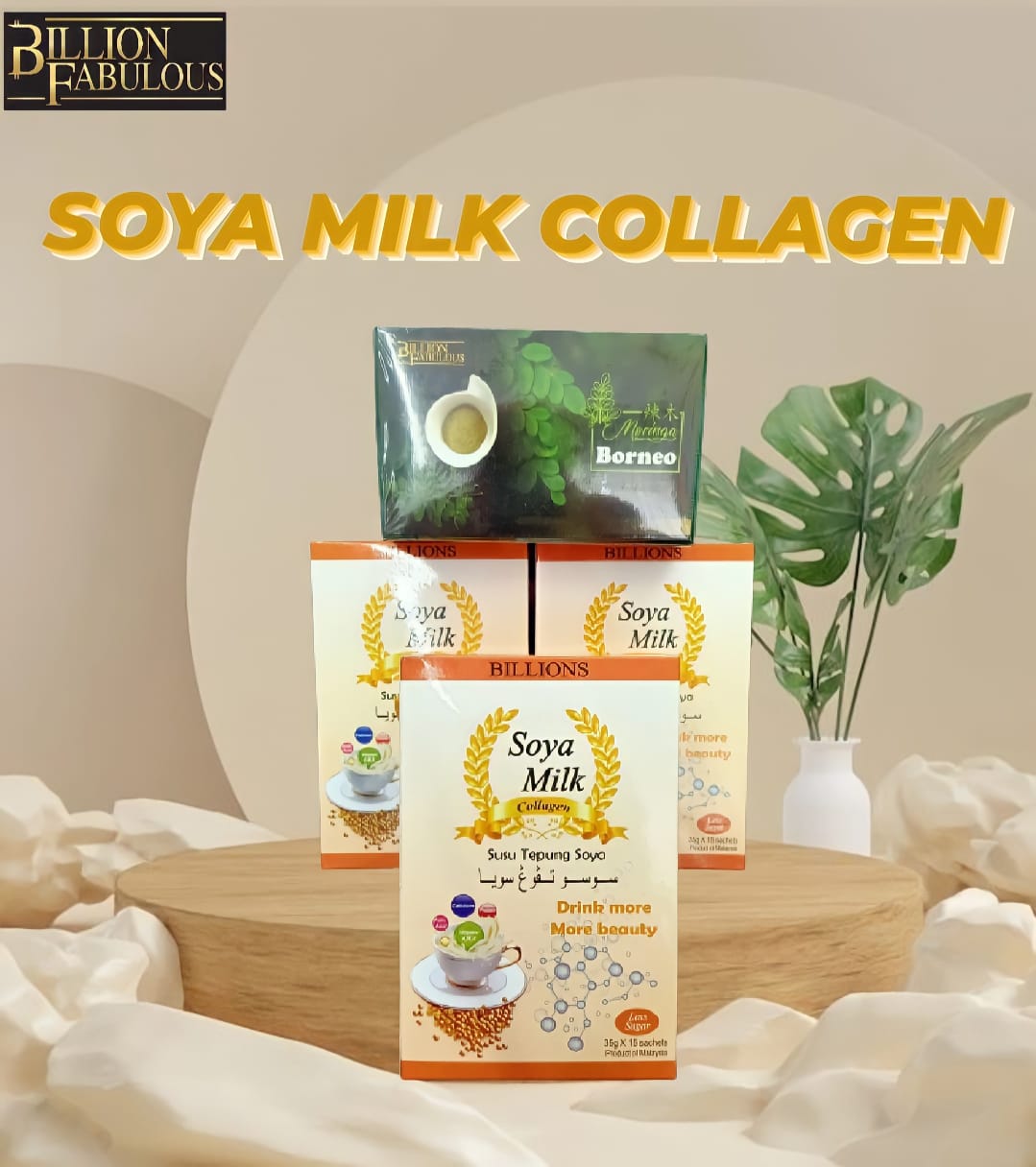 Soya Milk Collegen -3 box + Moringa Borneo Tea (FOC 1 box)